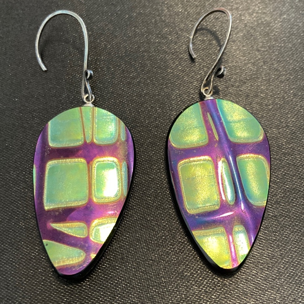 Art Glass Dangling Sterling Hook Earrings